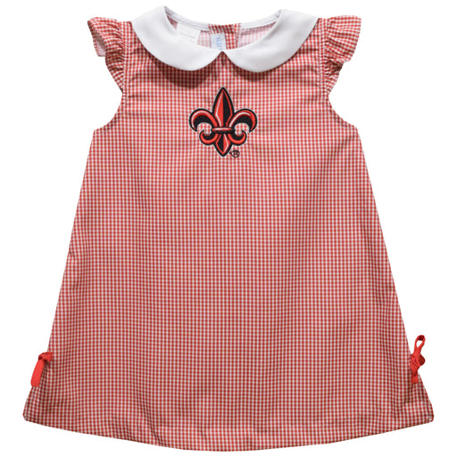 Louisiana at Lafayette Cajuns Embroidered Red Gingham A Line Dress