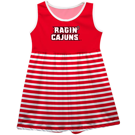 Louisiana at Lafayette Cajuns Vive La Fete Girls Game Day Sleeveless Tank Dress Solid Red Logo Stripes on Skirt