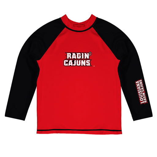 Louisiana Ragin Cajuns Vive La Fete Logo Red Black Long Sleeve Raglan Rashguard
