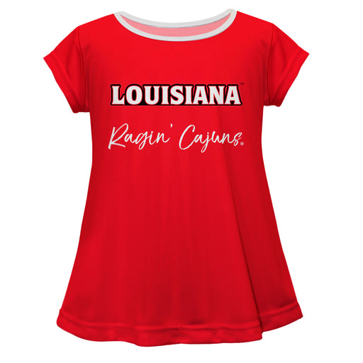 Louisiana Ragin Cajuns Vive La Fete Girls Game Day Short Sleeve Red Top with School Logo and Name