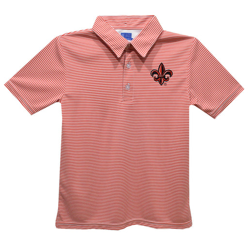 Louisiana at Lafayette Cajuns Embroidered Red Cardinal Stripes Short Sleeve Polo Box Shirt