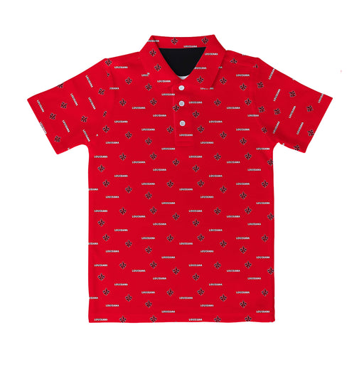 Louisiana at Lafayette Cajuns Vive La Fete Repeat Logo Red Short Sleeve Polo Shirt