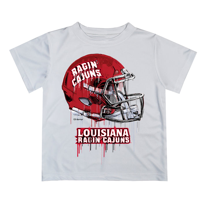 Louisiana Ragin Cajuns Original Dripping Football Helmet White T-Shirt by Vive La Fete