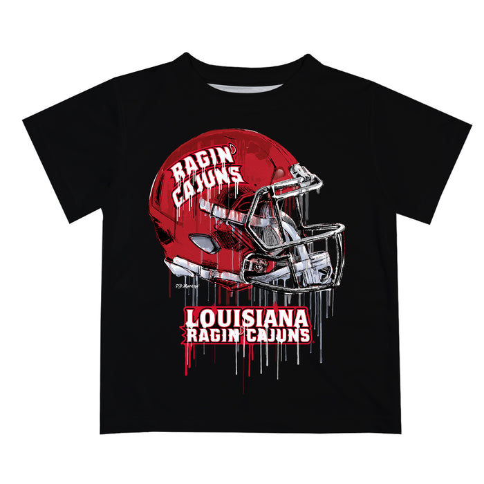 Louisiana at Lafayette Cajuns Original Dripping Football Helmet Black T-Shirt by Vive La Fete