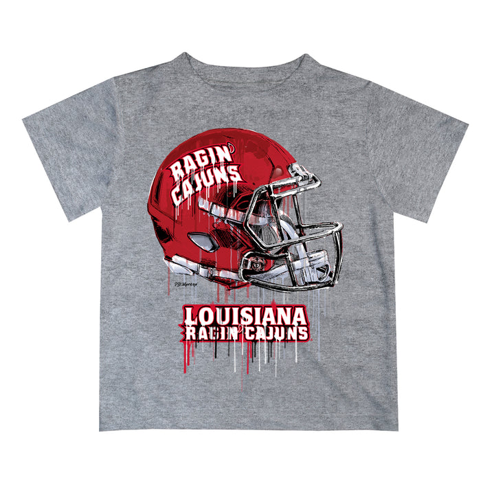 Louisiana at Lafayette Cajuns Original Dripping Football Helmet Heather Gray T-Shirt by Vive La Fete