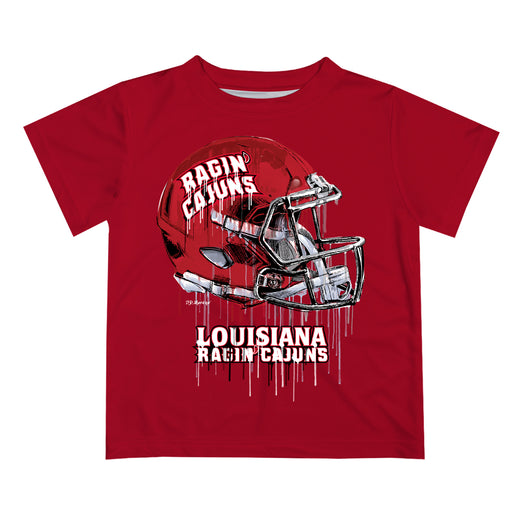 Louisiana at Lafayette Cajuns Original Dripping Football Helmet Red T-Shirt by Vive La Fete