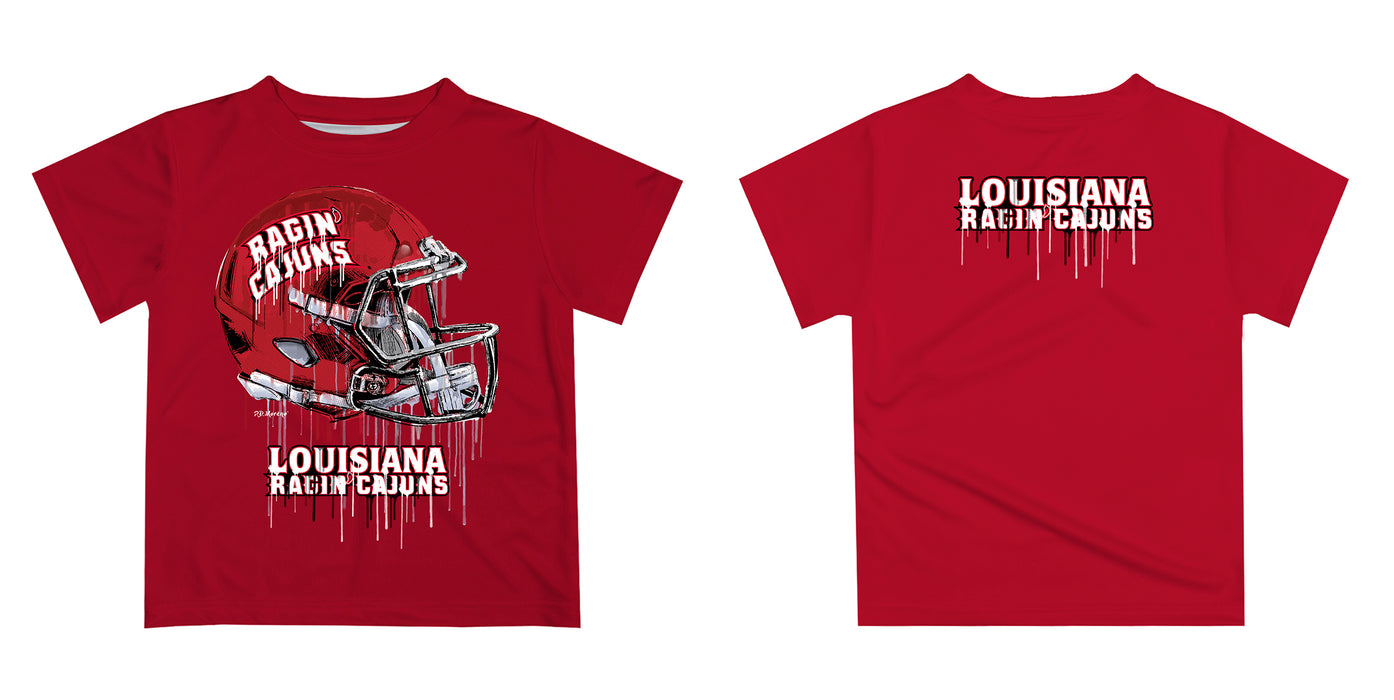 Louisiana at Lafayette Cajuns Original Dripping Football Helmet Red T-Shirt by Vive La Fete - Vive La Fête - Online Apparel Store