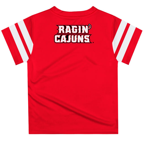 Louisiana Ragin Cajuns Vive La Fete Boys Game Day Red Short Sleeve Tee with Stripes on Sleeves - Vive La Fête - Online Apparel Store