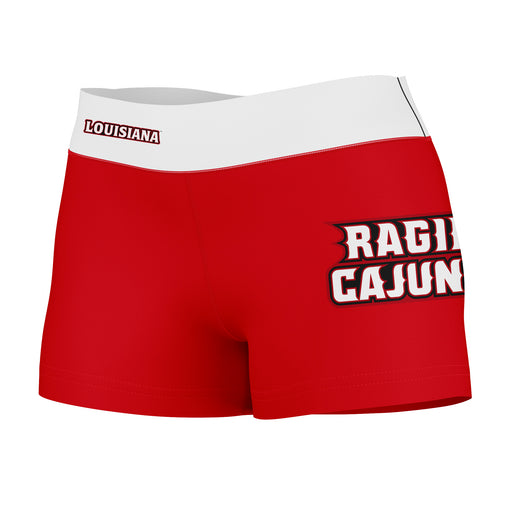 Louisiana Ragin Cajuns Vive La Fete Logo on Thigh & Waistband Red White Women Yoga Booty Workout Shorts 3.75 Inseam"