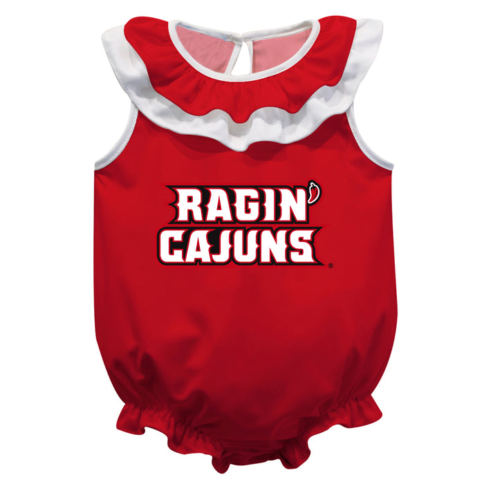 Louisiana Ragin´ Cajuns Red Sleeveless Ruffle Onesie Logo Bodysuit by Vive La Fete
