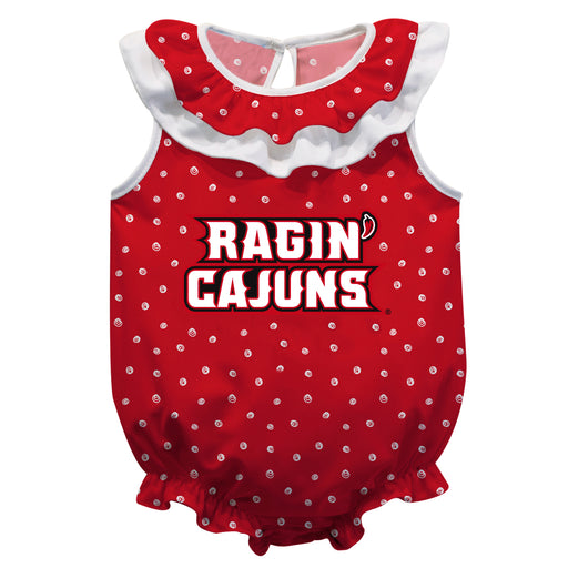 Louisiana Ragin´ Cajuns Swirls Red Sleeveless Ruffle Onesie Logo Bodysuit