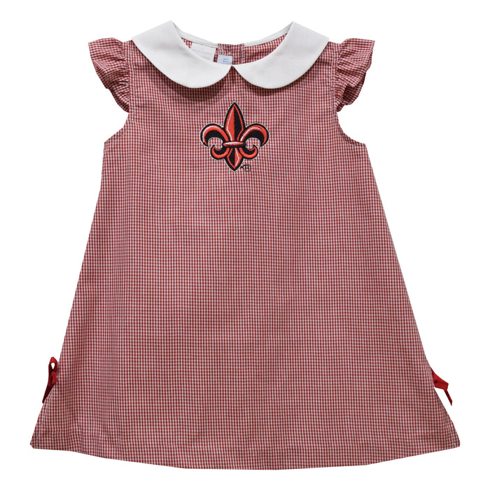 Louisiana At Lafayette Embroidered Red Gingham A Line Dress - Vive La Fête - Online Apparel Store