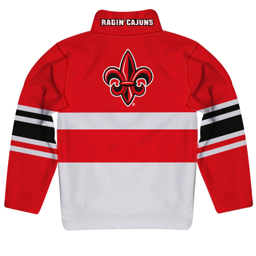 Louisiana At Lafayette Logo Stripes Red Long Sleeve Quarter Zip Sweatshirt - Vive La Fête - Online Apparel Store