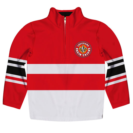 Louisiana At Lafayette Logo Stripes Red Long Sleeve Quarter Zip Sweatshirt - Vive La Fête - Online Apparel Store
