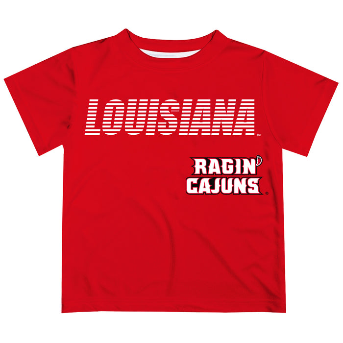 Louisiana At Lafayette Solid Stripped Logo Red Short Sleeve Tee Shirt - Vive La Fête - Online Apparel Store