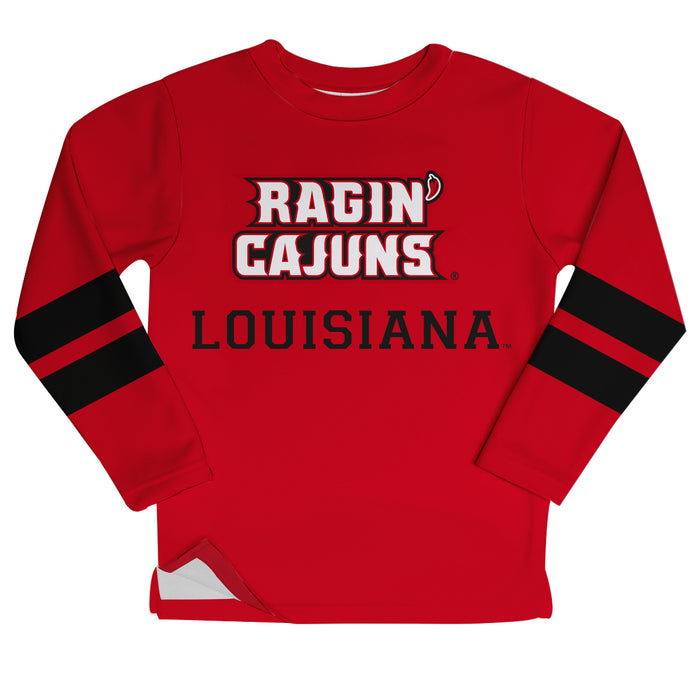 Louisiana At Lafayette Stripes Red Long Sleeve Fleece Sweatshirt Side Vents - Vive La Fête - Online Apparel Store