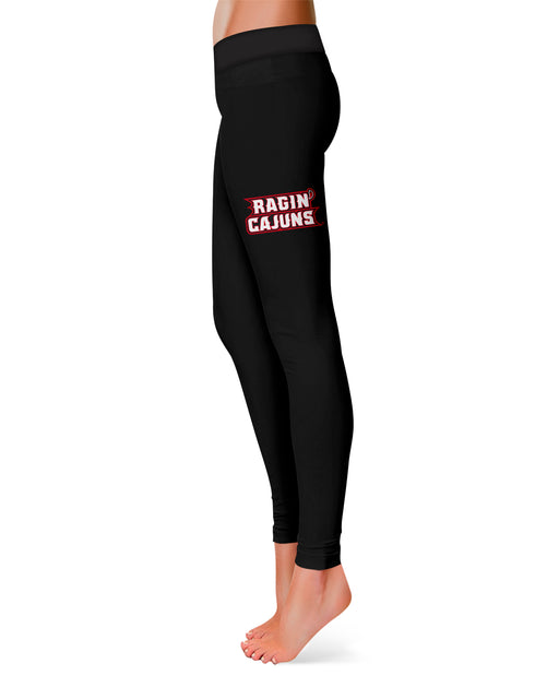 Louisiana Ragin Cajuns Vive La Fete Game Day Collegiate Large Logo on Thigh Women's Black Yoga Leggings 2.5" Waist Tights - Vive La Fête - Online Apparel Store