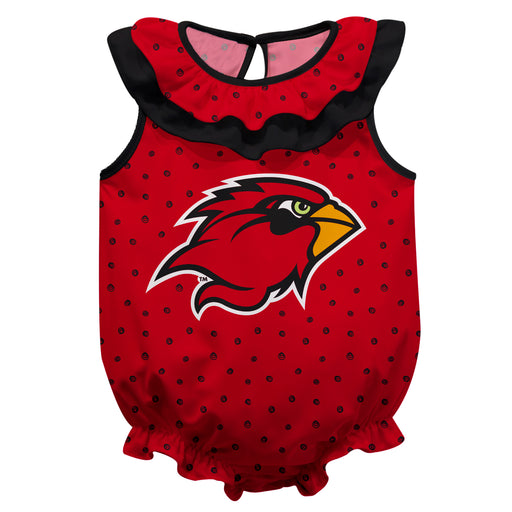 Lamar Cardinals Swirls Red Sleeveless Ruffle Onesie Logo Bodysuit