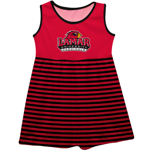 Lamar Cardinals Vive La Fete Girls Game Day Sleeveless Tank Dress Solid Red Logo Stripes on Skirt - Vive La Fête - Online Apparel Store