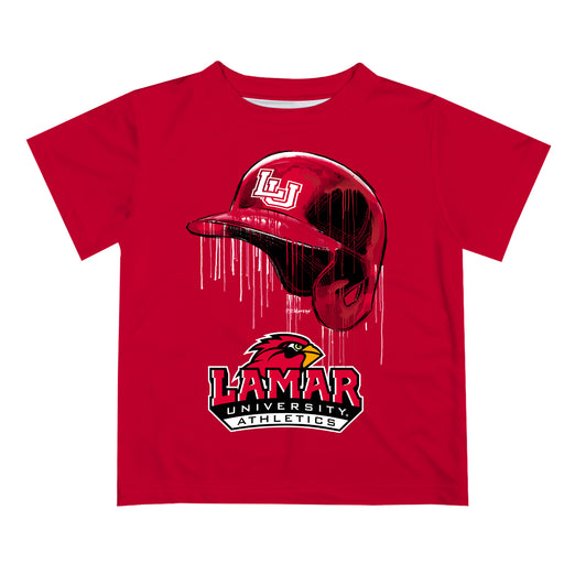 Lamar Cardinals Original Dripping Baseball Helmet Red T-Shirt by Vive La Fete