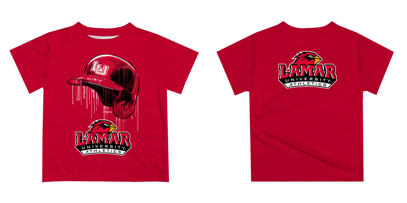 Lamar Cardinals Original Dripping Baseball Helmet Red T-Shirt by Vive La Fete - Vive La Fête - Online Apparel Store