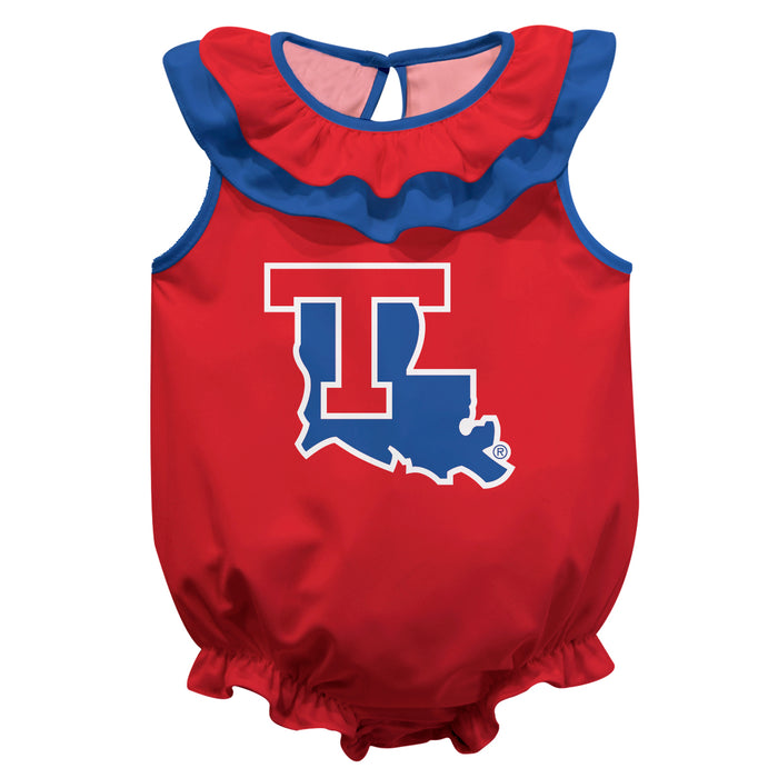 Louisiana Tech Bulldogs Red Sleeveless Ruffle Onesie Logo Bodysuit by Vive La Fete