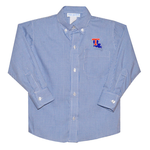 Louisiana Tech Embroidered Royal Gingham Long Sleeve Button Down Shirt - Vive La Fête - Online Apparel Store
