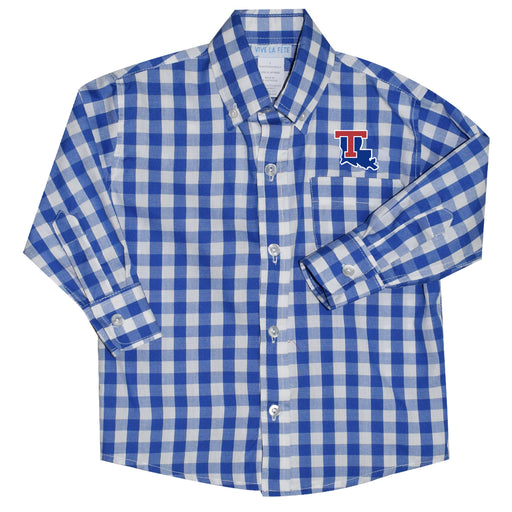 Louisiana Tech Emb Big Check Royal Button Down Shirt LS - Vive La Fête - Online Apparel Store