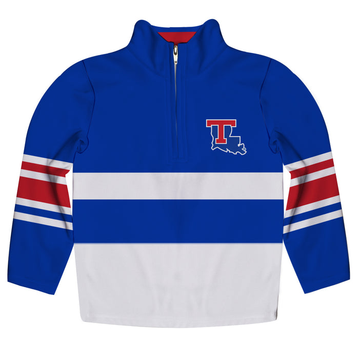 Louisiana Tech Logo Stripes Blue Long Sleeve Quarter Zip Sweatshirt - Vive La Fête - Online Apparel Store