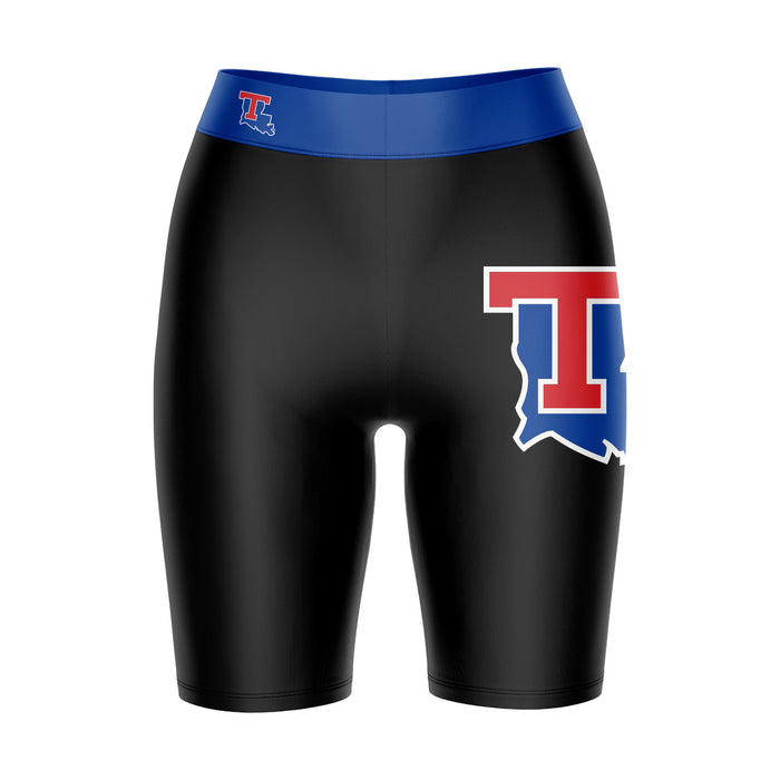 Louisiana Tech Bulldogs Vive La Fete Game Day Logo on Thigh and Waistband Black and Blue Women Bike Short 9 Inseam"