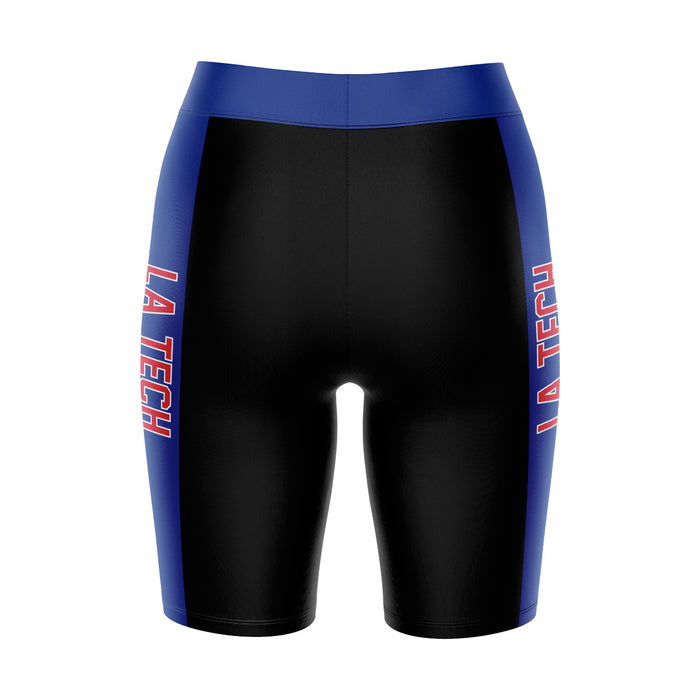 Louisiana Tech Bulldogs Vive La Fete Game Day Logo on Waistband and Blue Stripes Black Women Bike Short 9 Inseam