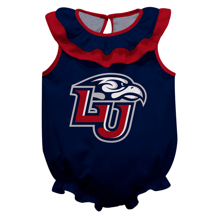 Liberty Flames Navy Sleeveless Ruffle Onesie Logo Bodysuit by Vive La Fete