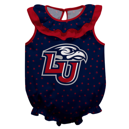 Liberty Flames Swirls Blue Sleeveless Ruffle Onesie Logo Bodysuit