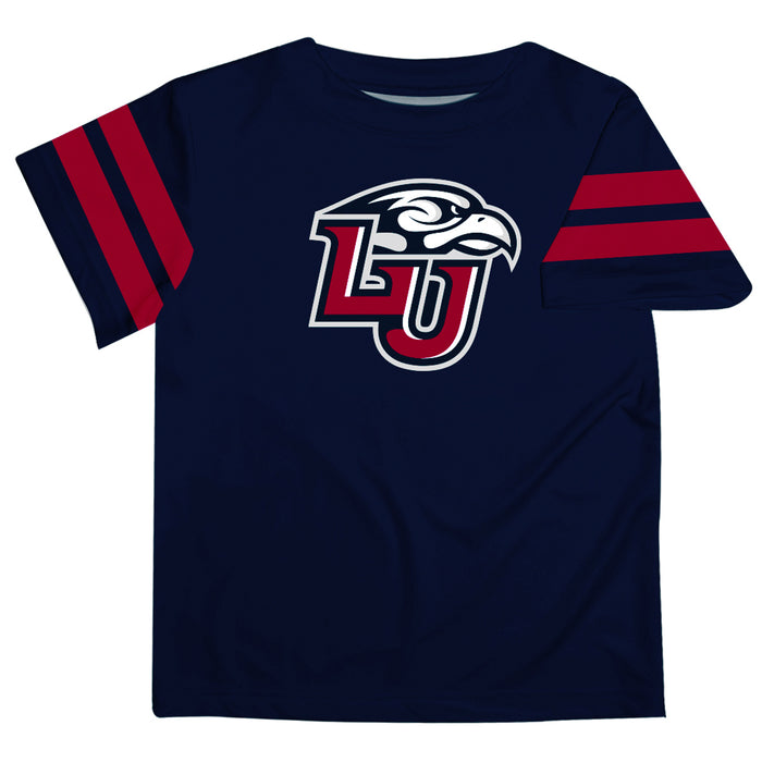 Liberty Flames Vive La Fete Boys Game Day Navy Short Sleeve Tee with Stripes on Sleeves - Vive La Fête - Online Apparel Store