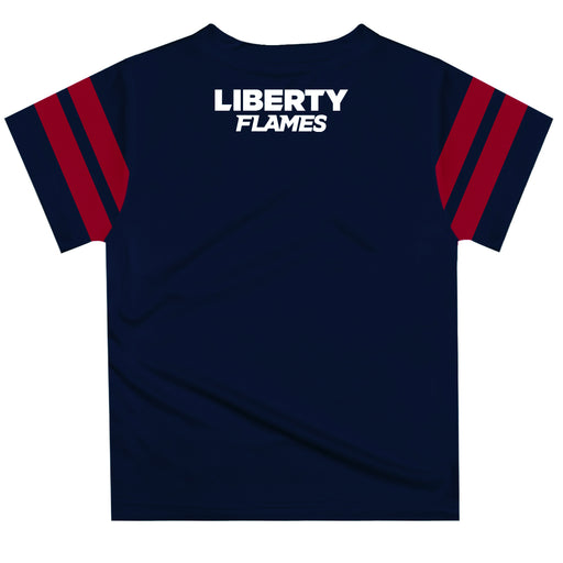 Liberty Flames Vive La Fete Boys Game Day Navy Short Sleeve Tee with Stripes on Sleeves - Vive La Fête - Online Apparel Store