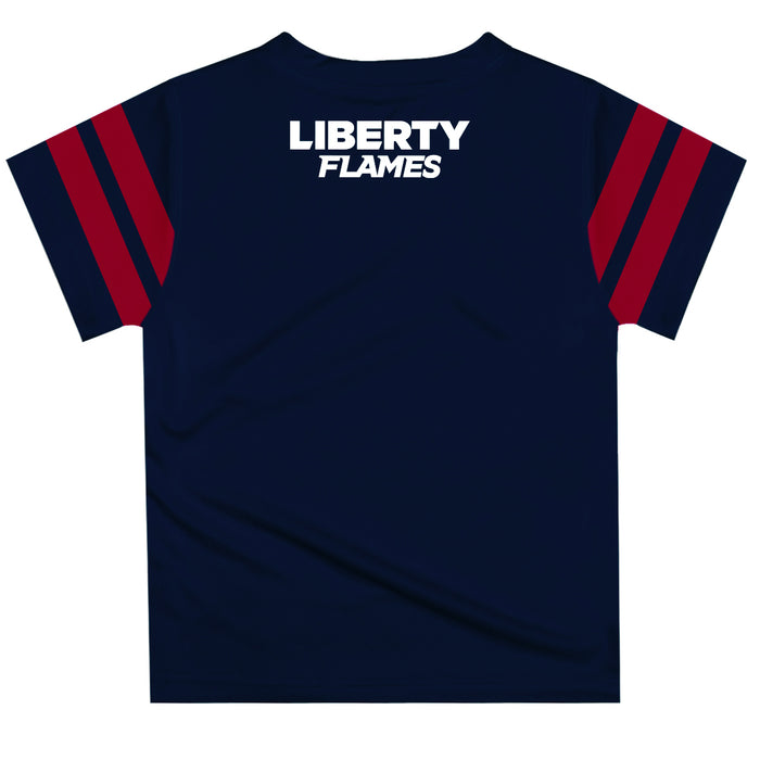 Liberty Flames Vive La Fete Boys Game Day Navy Short Sleeve Tee with Stripes on Sleeves - Vive La Fête - Online Apparel Store