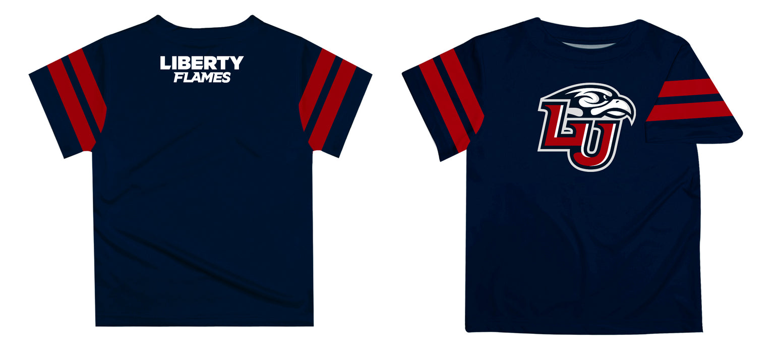 Liberty Flames Vive La Fete Boys Game Day Navy Short Sleeve Tee with Stripes on Sleeves - Vive La Fête - Online Apparel Store