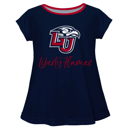 Liberty Flames Vive La Fete Girls Game Day Short Sleeve Navy Top with School Logo and Name - Vive La Fête - Online Apparel Store