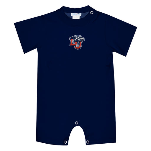 Liberty Flames Embroidered Navy Knit Short Sleeve Boys Romper