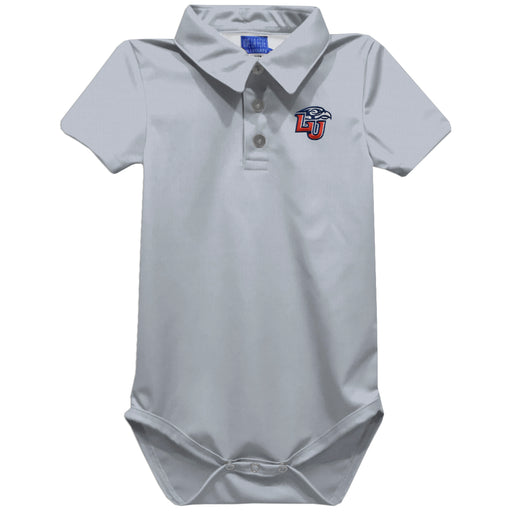Liberty Flames Embroidered Gray Solid Knit Polo Onesie