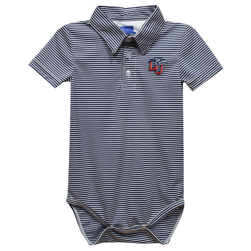Liberty Flames Embroidered Navy Stripe Knit Polo Onesie