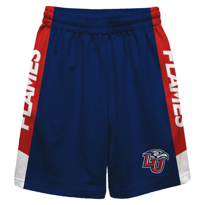 Liberty Flames Vive La Fete Game Day Blue Stripes Boys Solid Red Athletic Mesh Short