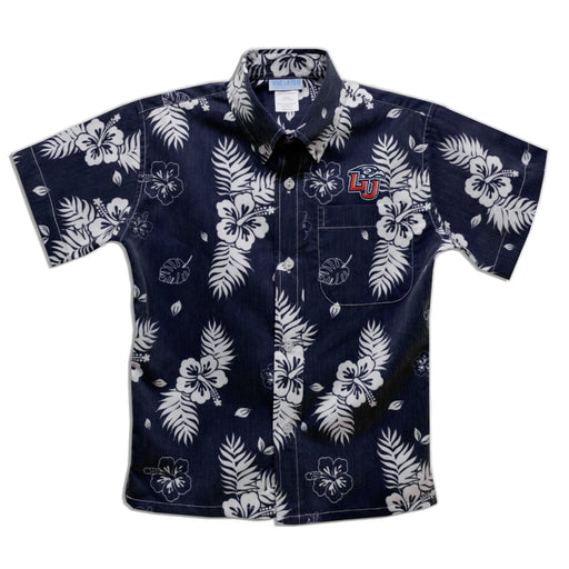 Liberty Flames Navy Hawaiian Short Sleeve Button Down Shirt