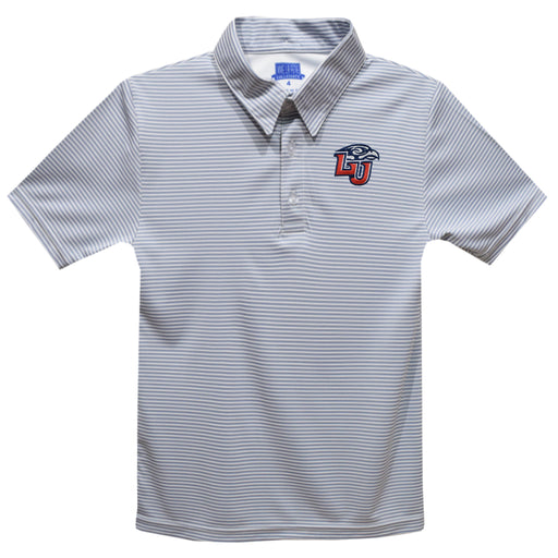 Liberty Flames Embroidered Gray Stripes Short Sleeve Polo Box Shirt