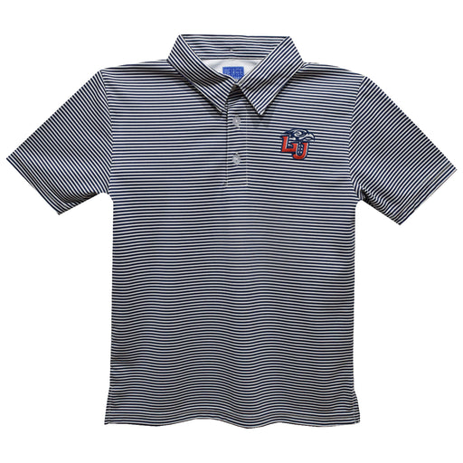 Liberty Flames Embroidered Navy Stripes Short Sleeve Polo Box Shirt