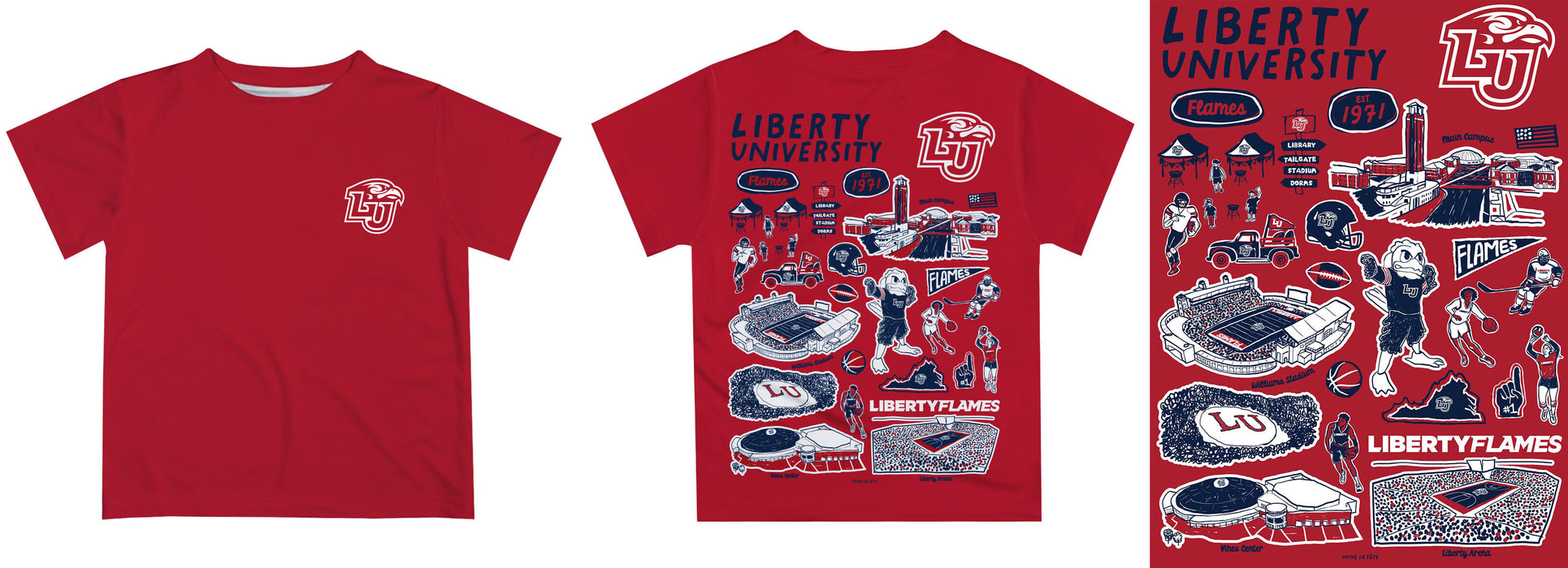 Liberty Flames Hand Sketched Vive La Fete Impressions Artwork Boys Blue Short Sleeve Tee Shirt - Vive La Fête - Online Apparel Store