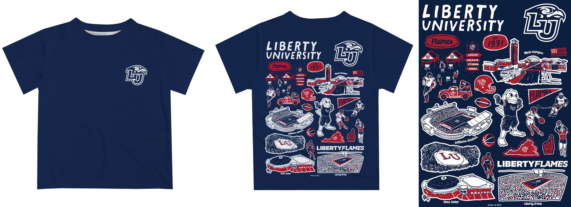 Liberty Flames Hand Sketched Vive La Fete Impressions Artwork Boys Blue Short Sleeve Tee Shirt - Vive La Fête - Online Apparel Store