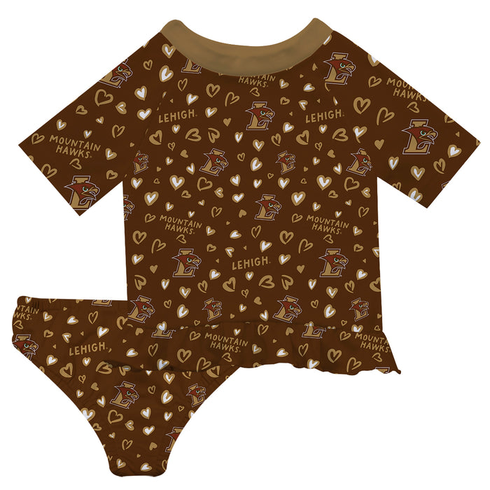 Lehigh University Mountain Hawks Vive La Fete All Over Logo Brown Long Sleeve Bikini Set