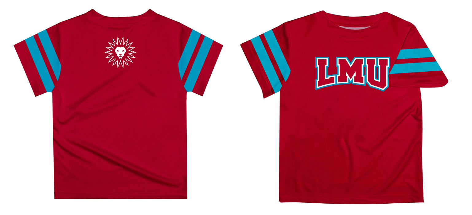 Loyola Marymount Lions Vive La Fete Boys Game Day Red Short Sleeve Tee with Stripes on Sleeves - Vive La Fête - Online Apparel Store