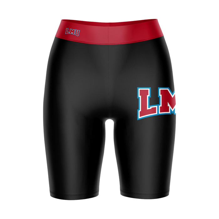 LMU Lions Vive La Fete Game Day Logo on Thigh and Waistband Black and Maroon Women Bike Short 9 Inseam"